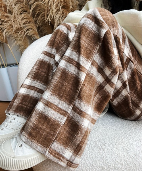 kirakiraShop(キラキラショップ)の「ハイウエスト チェック ワイド 起毛 パンツ(その他パンツ・レディース・ブラウン系1/ブラック系1・S/M/L)」の11枚目の写真