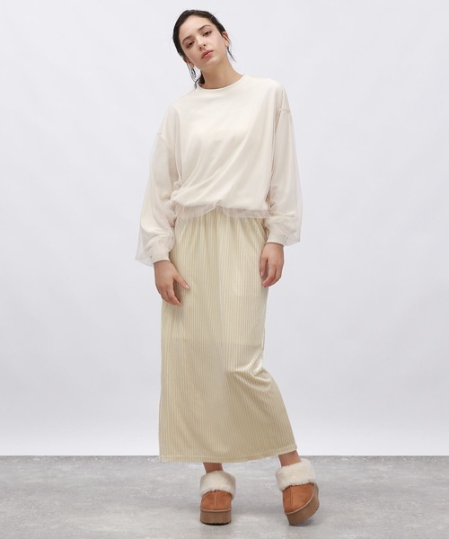 LAKOLE（ラコレ）の「ベロアリブナロースカート / 148118（スカート・レディース・アイボリー/ブラック/グレー/モカ・FREE）」の6枚目の写真