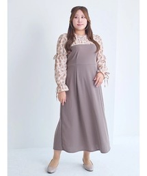 【大きいサイズ】小花柄ドッキングワンピース