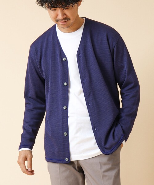 NOLLEY’S(ノーリーズ)の「《2点セット》SIX FUNCTION ボーダーVネックニットカーディガン(ロンT付き)(カーディガン/ボレロ・メンズ・イエロー/ネイビー/パープル/グレイッシュブルー・S/M/L)」の3枚目の写真