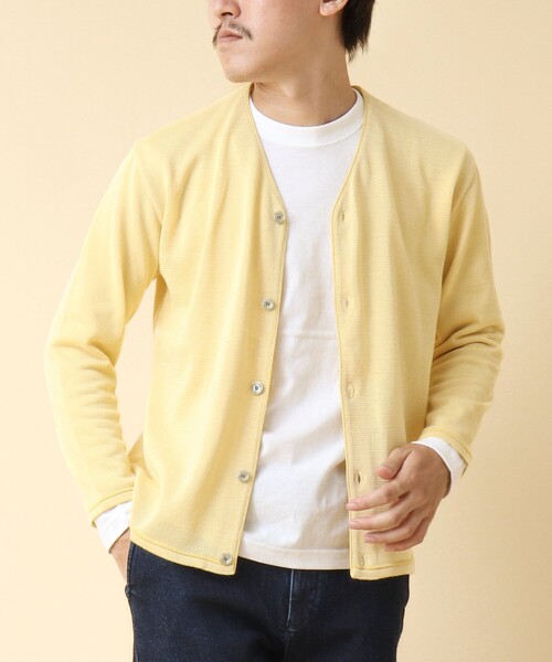 NOLLEY’S(ノーリーズ)の「《2点セット》SIX FUNCTION ボーダーVネックニットカーディガン(ロンT付き)(カーディガン/ボレロ・メンズ・イエロー/ネイビー/パープル/グレイッシュブルー・S/M/L)」の4枚目の写真