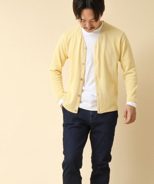 NOLLEY’S(ノーリーズ)の「《2点セット》SIX FUNCTION ボーダーVネックニットカーディガン(ロンT付き)(カーディガン/ボレロ・メンズ・イエロー/ネイビー/パープル/グレイッシュブルー・S/M/L)」の6枚目の写真