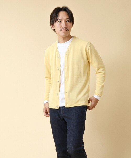 NOLLEY’S(ノーリーズ)の「《2点セット》SIX FUNCTION ボーダーVネックニットカーディガン(ロンT付き)(カーディガン/ボレロ・メンズ・イエロー/ネイビー/パープル/グレイッシュブルー・S/M/L)」の7枚目の写真