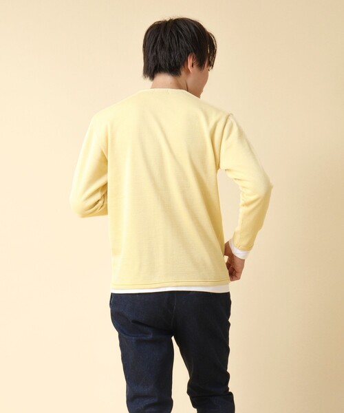 NOLLEY’S(ノーリーズ)の「《2点セット》SIX FUNCTION ボーダーVネックニットカーディガン(ロンT付き)(カーディガン/ボレロ・メンズ・イエロー/ネイビー/パープル/グレイッシュブルー・S/M/L)」の14枚目の写真