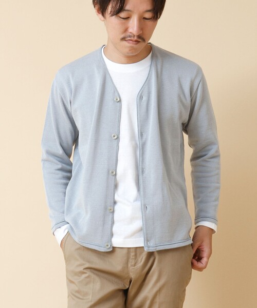 NOLLEY’S(ノーリーズ)の「《2点セット》SIX FUNCTION ボーダーVネックニットカーディガン(ロンT付き)(カーディガン/ボレロ・メンズ・イエロー/ネイビー/パープル/グレイッシュブルー・S/M/L)」の18枚目の写真