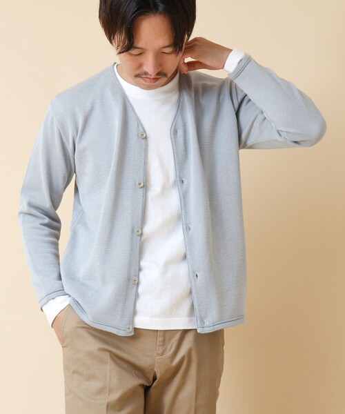 NOLLEY’S(ノーリーズ)の「《2点セット》SIX FUNCTION ボーダーVネックニットカーディガン(ロンT付き)(カーディガン/ボレロ・メンズ・イエロー/ネイビー/パープル/グレイッシュブルー・S/M/L)」の19枚目の写真