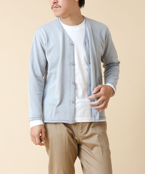 NOLLEY’S(ノーリーズ)の「《2点セット》SIX FUNCTION ボーダーVネックニットカーディガン(ロンT付き)(カーディガン/ボレロ・メンズ・イエロー/ネイビー/パープル/グレイッシュブルー・S/M/L)」の20枚目の写真