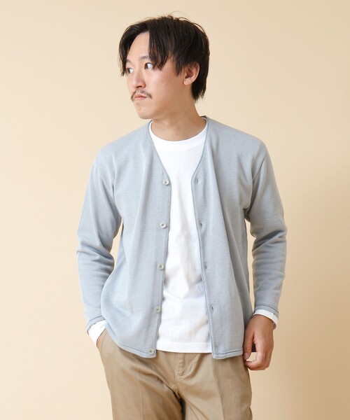 NOLLEY’S(ノーリーズ)の「《2点セット》SIX FUNCTION ボーダーVネックニットカーディガン(ロンT付き)(カーディガン/ボレロ・メンズ・イエロー/ネイビー/パープル/グレイッシュブルー・S/M/L)」の21枚目の写真