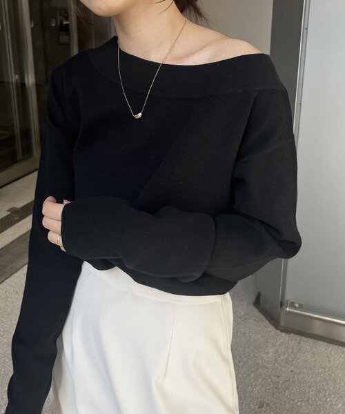 CAPRICIEUX LE'MAGE(カプリシューレマージュ)の「アシメスリットボートネックニット(ニット/セーター・レディース・ホワイト/ベージュ/ブラック・FREE)」の12枚目の写真