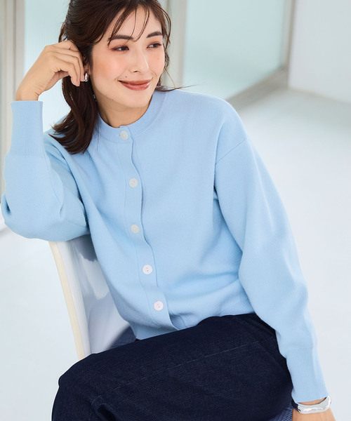 CROSS FUNCTION（クロスファンクション）の「《洗える・タンブル乾燥可》クルーネックニットカーディガン【CROSS FUNCTION/クロスファンクション】（ニット/セーター・レディース・杢グレー/ライトブルー/ブラック/グレイッシュベージュ/レッド/モカ/チャコールグレー・M/LL/L）」の6枚目の写真