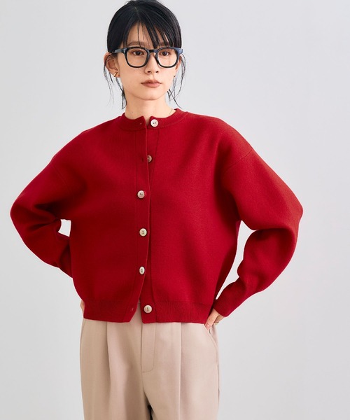 【大幅値下げ】SORIN ソリン 赤 半袖 ボタン付きカーディガン セール】《洗える・タンブル乾燥可》クルーネックニットカーディガン