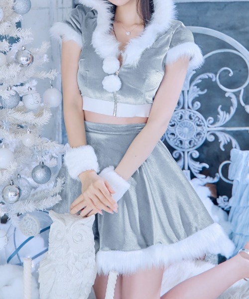 k*c様 サンタコスプレ衣装 ホワイト フリル 即日発送！】【サンタコス 5点セット】【XS-XLサイズ/4カラー】ケープ