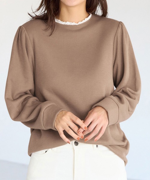 alotta(アロッタ)の「フワぽかテレコ裏ファー衿レースカットソー(Tシャツ/カットソー・レディース・ライトブラウン/ブラック・M/L/LL/3L)」の17枚目の写真