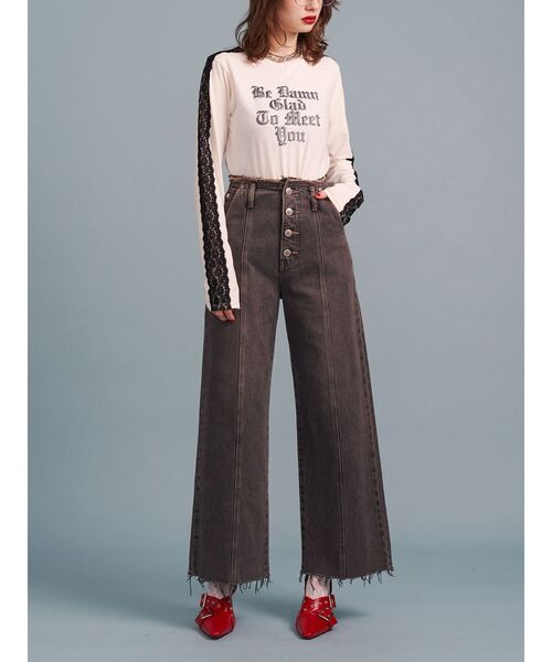 jouetie(ジュエティ)の「シャイニーロゴレースライントップス/ロンT(Tシャツ/カットソー・レディース・ブラック/レッド/オフホワイト・MEDIUM)」の10枚目の写真