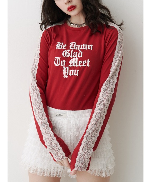 シャイニーロゴレースライントップス　ロンT jouetie jouetie tシャツ シャイニーロゴレースライントップス/ロンT