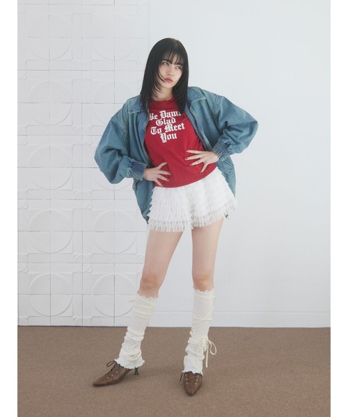 jouetie(ジュエティ)の「シャイニーロゴレースライントップス/ロンT(Tシャツ/カットソー・レディース・ブラック/レッド/オフホワイト・MEDIUM)」の6枚目の写真