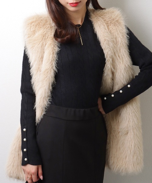 Lace Ladies(レースレディース)の「ラウンドネック 袖 パール ケーブル柄 ニット プルオーバー(ニット/セーター・レディース・アイボリー/ブラック/ベージュ/グレー・FREE/S)」の5枚目の写真