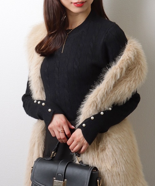 Lace Ladies(レースレディース)の「ラウンドネック 袖 パール ケーブル柄 ニット プルオーバー(ニット/セーター・レディース・アイボリー/ブラック/ベージュ/グレー・FREE/S)」の8枚目の写真