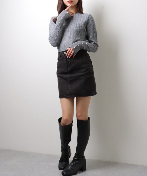 Lace Ladies(レースレディース)の「ラウンドネック 袖 パール ケーブル柄 ニット プルオーバー(ニット/セーター・レディース・アイボリー/ブラック/ベージュ/グレー・FREE/S)」の14枚目の写真