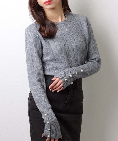 Lace Ladies(レースレディース)の「ラウンドネック 袖 パール ケーブル柄 ニット プルオーバー(ニット/セーター・レディース・アイボリー/ブラック/ベージュ/グレー・FREE/S)」の15枚目の写真
