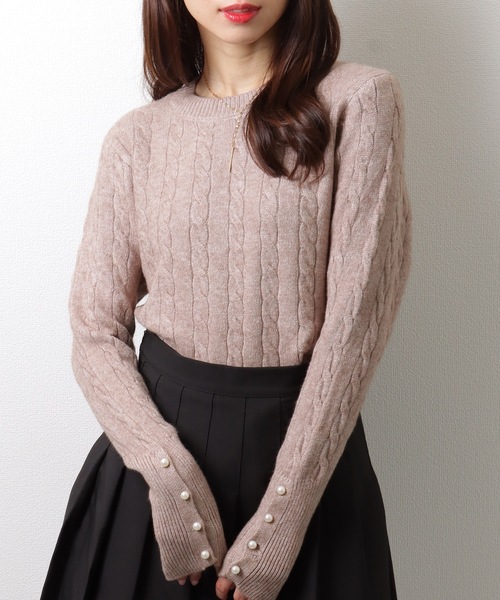 Lace Ladies(レースレディース)の「ラウンドネック 袖 パール ケーブル柄 ニット プルオーバー(ニット/セーター・レディース・アイボリー/ブラック/ベージュ/グレー・FREE/S)」の17枚目の写真