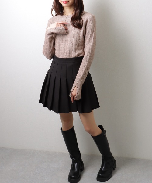 Lace Ladies(レースレディース)の「ラウンドネック 袖 パール ケーブル柄 ニット プルオーバー(ニット/セーター・レディース・アイボリー/ブラック/ベージュ/グレー・FREE/S)」の18枚目の写真