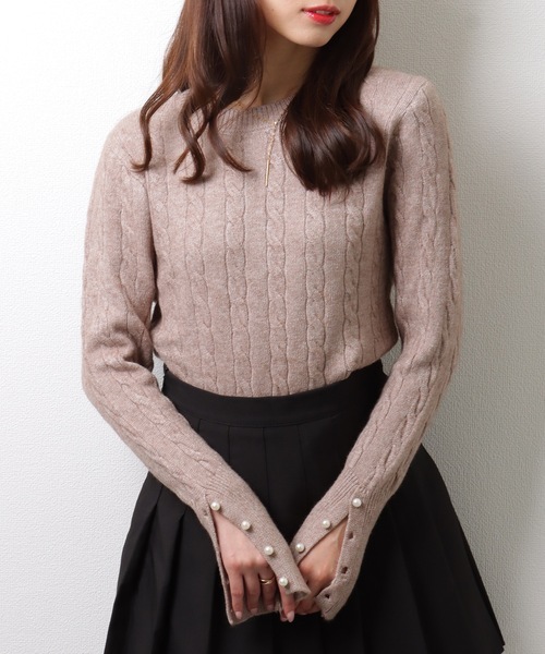 Lace Ladies(レースレディース)の「ラウンドネック 袖 パール ケーブル柄 ニット プルオーバー(ニット/セーター・レディース・アイボリー/ブラック/ベージュ/グレー・FREE/S)」の20枚目の写真