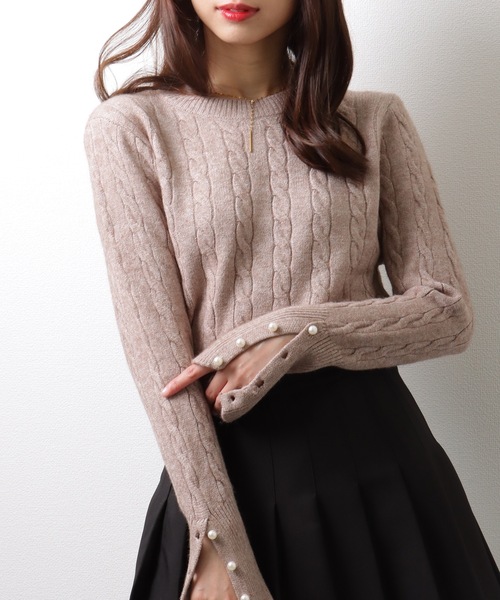 Lace Ladies(レースレディース)の「ラウンドネック 袖 パール ケーブル柄 ニット プルオーバー(ニット/セーター・レディース・アイボリー/ブラック/ベージュ/グレー・FREE/S)」の21枚目の写真