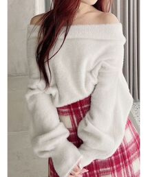 MERCURYDUO | オフショルミニシャギーニット(ニット/セーター)