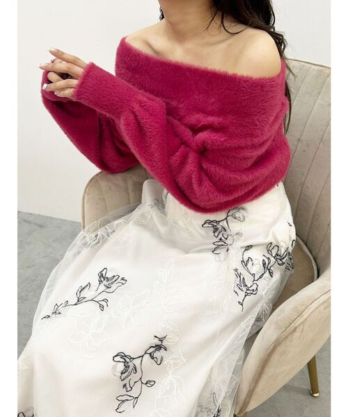 MERCURYDUO（マーキュリーデュオ）の「オフショルミニシャギーふわふわニット（ニット/セーター・レディース・グレー/アイボリー/レッド・FREE）」の7枚目の写真