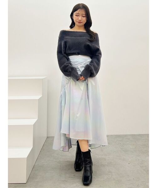 MERCURYDUO（マーキュリーデュオ）の「オフショルミニシャギーふわふわニット（ニット/セーター・レディース・グレー/アイボリー/レッド・FREE）」の8枚目の写真