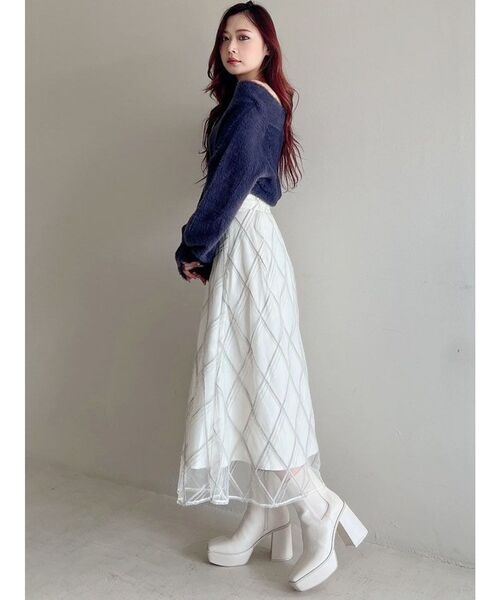 MERCURYDUO（マーキュリーデュオ）の「オフショルミニシャギーふわふわニット（ニット/セーター・レディース・グレー/アイボリー/レッド・FREE）」の14枚目の写真