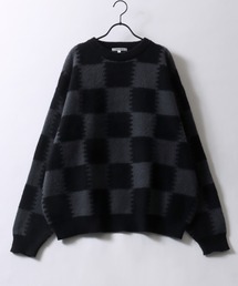 Checkered Pattern Knit Pullover/オーバーサイズ チェッカー柄 ニット セーター