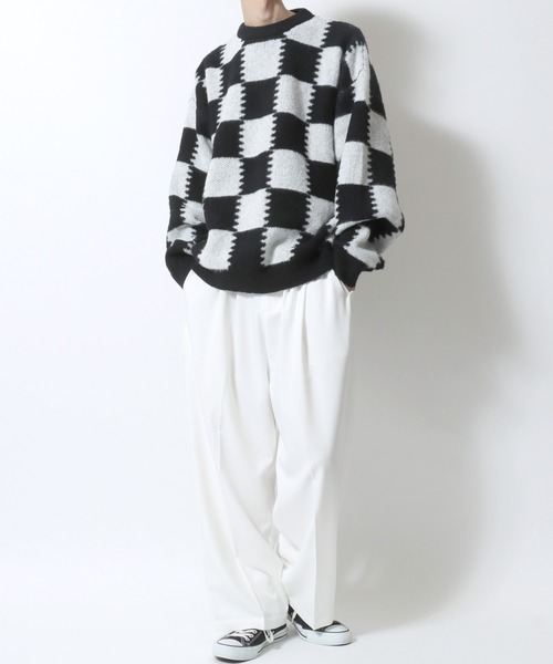 SITRY(シトリー)の「Checkered Pattern Knit Pullover/オーバーサイズ チェッカー柄 ニット セーター(ニット/セーター・メンズ・ブラック系その他/ブルー系その他/グレー系その他・M/L)」の15枚目の写真