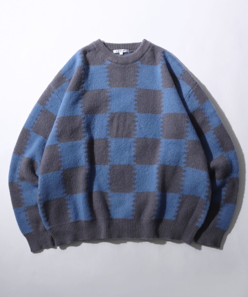 セール】Checkered Pattern Knit Pullover/オーバーサイズ