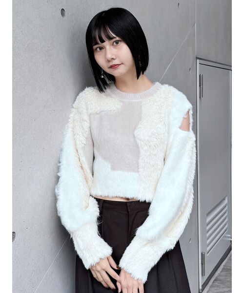 MURUA（ムルーア）の「異素材MIXフェザーニット（ニット/セーター・レディース・アイボリー/ブラウン/ブルー・FREE）」の16枚目の写真