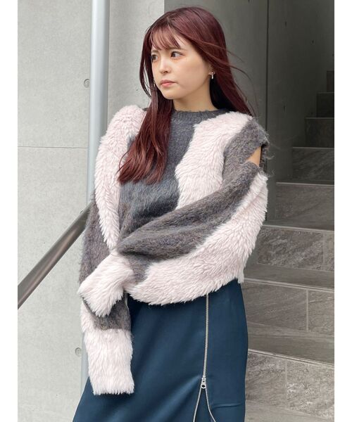 MURUA（ムルーア）の「異素材MIXフェザーニット（ニット/セーター・レディース・アイボリー/ブラウン/ブルー・FREE）」の6枚目の写真