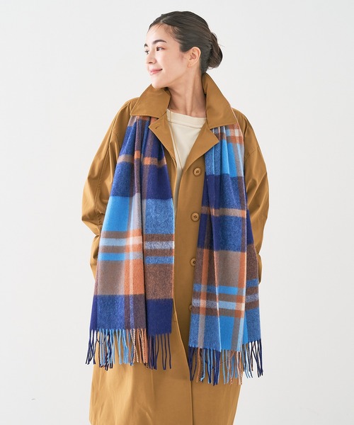 collex（コレックス）の「ラムズウールチェックマフラー（マフラー・レディース・ブルー系その他/オレンジ系その他・フリー）」の3枚目の写真