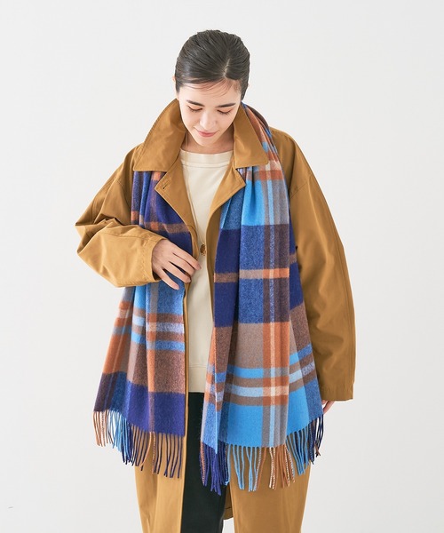 collex（コレックス）の「ラムズウールチェックマフラー（マフラー・レディース・ブルー系その他/オレンジ系その他・フリー）」の4枚目の写真