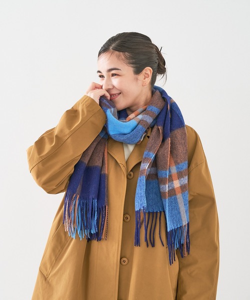 collex（コレックス）の「ラムズウールチェックマフラー（マフラー・レディース・ブルー系その他/オレンジ系その他・フリー）」の5枚目の写真