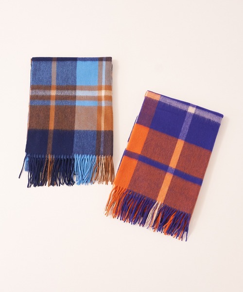 collex（コレックス）の「ラムズウールチェックマフラー（マフラー・レディース・ブルー系その他/オレンジ系その他・フリー）」の6枚目の写真