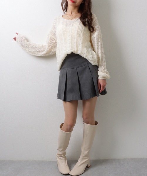 Lace Ladies(レースレディース)の「オーバーサイズ Vネック 透かし編み ニット プルオーバー トップス(ニット/セーター・レディース・グレー/ホワイト/ベージュ・FREE)」の12枚目の写真