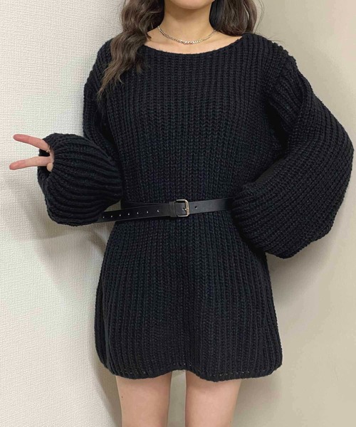 セール】ベルト付きローゲージニットプルオーバー（ニット/セーター