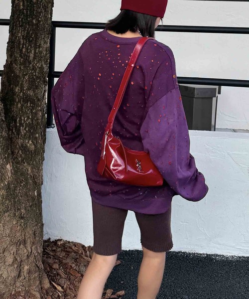 HOOK（フック）の「【HOOK】for　girls ウォッシュ加工穴ダメージスウェット（スウェット・レディース・パープル/ダークグレー/ネイビー/ライトグレー・FREE）」の10枚目の写真
