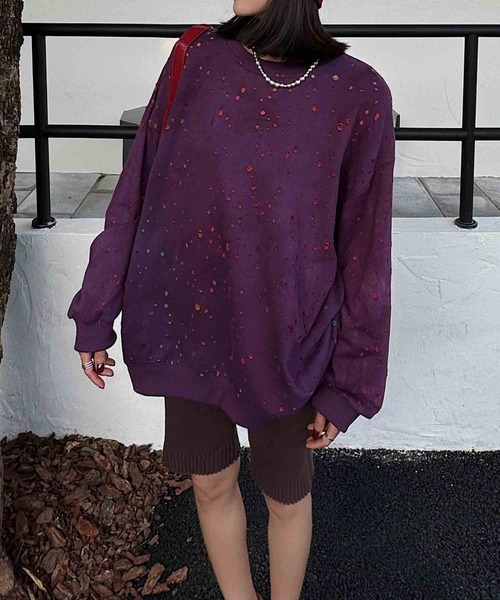 HOOK（フック）の「【HOOK】for　girls ウォッシュ加工穴ダメージスウェット（スウェット・レディース・パープル/ダークグレー/ネイビー/ライトグレー・FREE）」の7枚目の写真