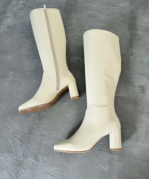 SOROTTO（ソロット）の「シンプル スクエアトゥロングブーツ サイドファスナー/太ヒール（ブーツ・レディース・ブラウン/アイボリー/ブラック・S/L/M/LL）」の7枚目の写真