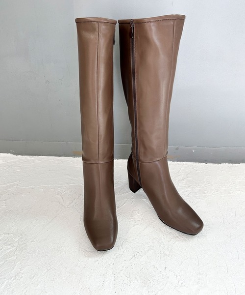 SOROTTO（ソロット）の「シンプル スクエアトゥロングブーツ サイドファスナー/太ヒール（ブーツ・レディース・ブラウン/アイボリー/ブラック・S/L/M/LL）」の9枚目の写真