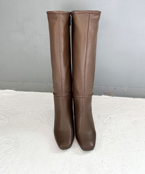 SOROTTO（ソロット）の「シンプル スクエアトゥロングブーツ サイドファスナー/太ヒール（ブーツ・レディース・ブラウン/アイボリー/ブラック・S/L/M/LL）」の10枚目の写真