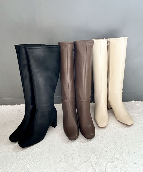 SOROTTO（ソロット）の「シンプル スクエアトゥロングブーツ サイドファスナー/太ヒール（ブーツ・レディース・ブラウン/アイボリー/ブラック・S/L/M/LL）」の11枚目の写真