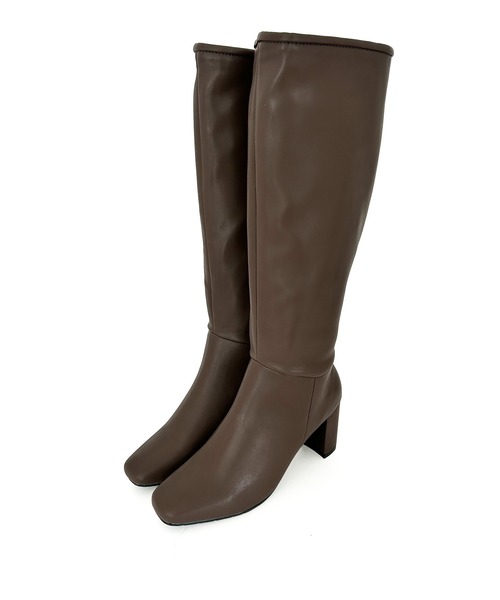 SOROTTO（ソロット）の「シンプル スクエアトゥロングブーツ サイドファスナー/太ヒール（ブーツ・レディース・ブラウン/アイボリー/ブラック・S/L/M/LL）」の14枚目の写真